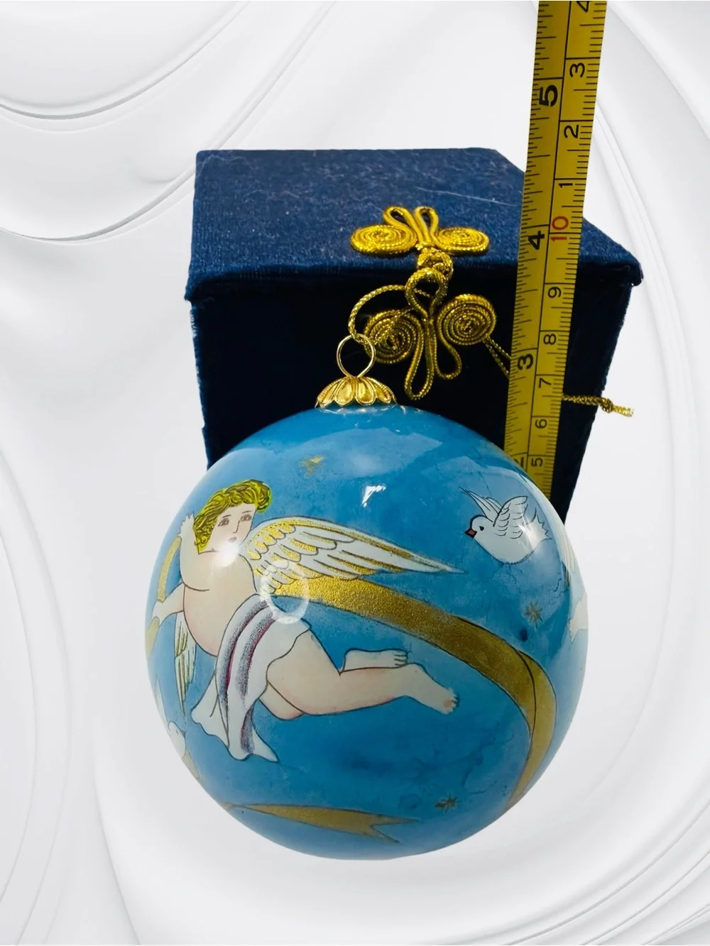 Pier 1 Imports Li Bien Christmas Ornament 2001 Angel Cupid Joyeux Noel Blue Gold